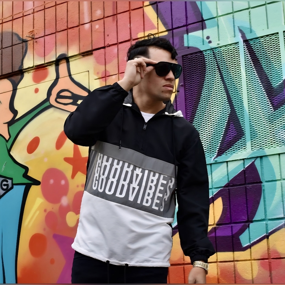 Five By Five Black & Gray 'Good Vibes' Hooded Windbreaker